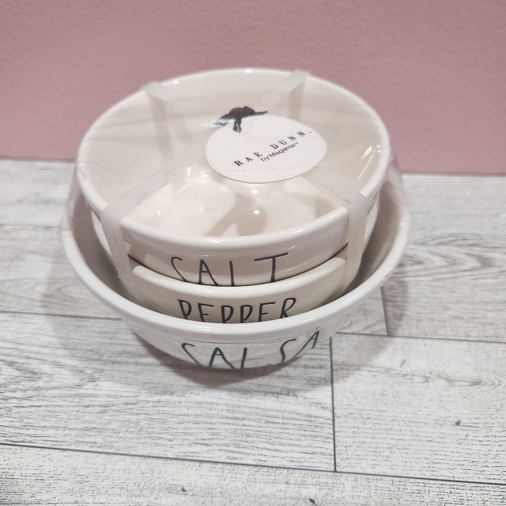 Rae Dunn Salt, Pepper And Salsa Bowl Set